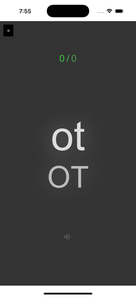 Easy Syllables - Easy Syllables app interface showing the syllable ot in lowercase and uppercase letters with a point counter