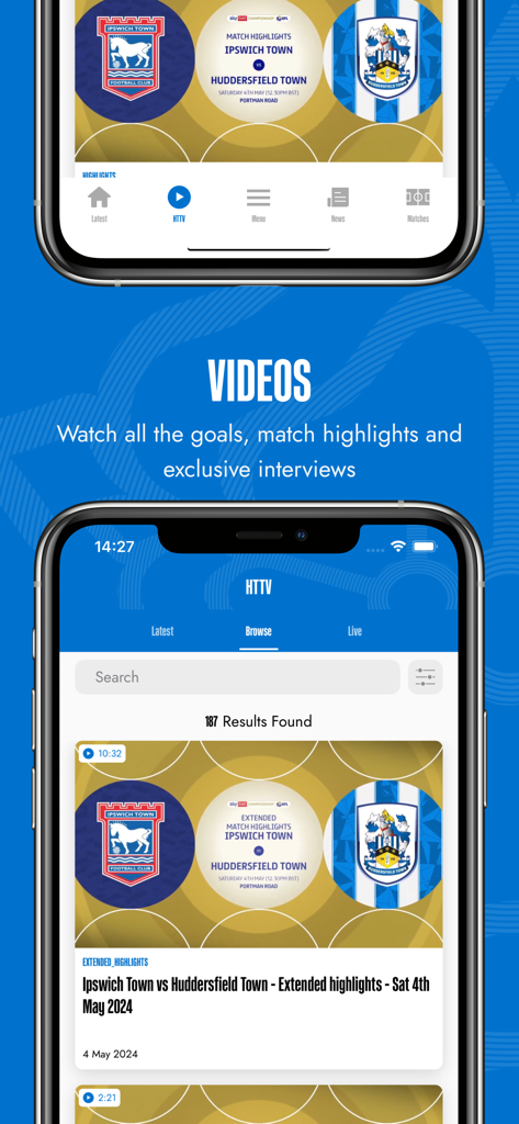 Huddersfield Town AFC - Sezione video dell'app ufficiale dell'Huddersfield Town AFC con highlights delle partite e interviste esclusive.