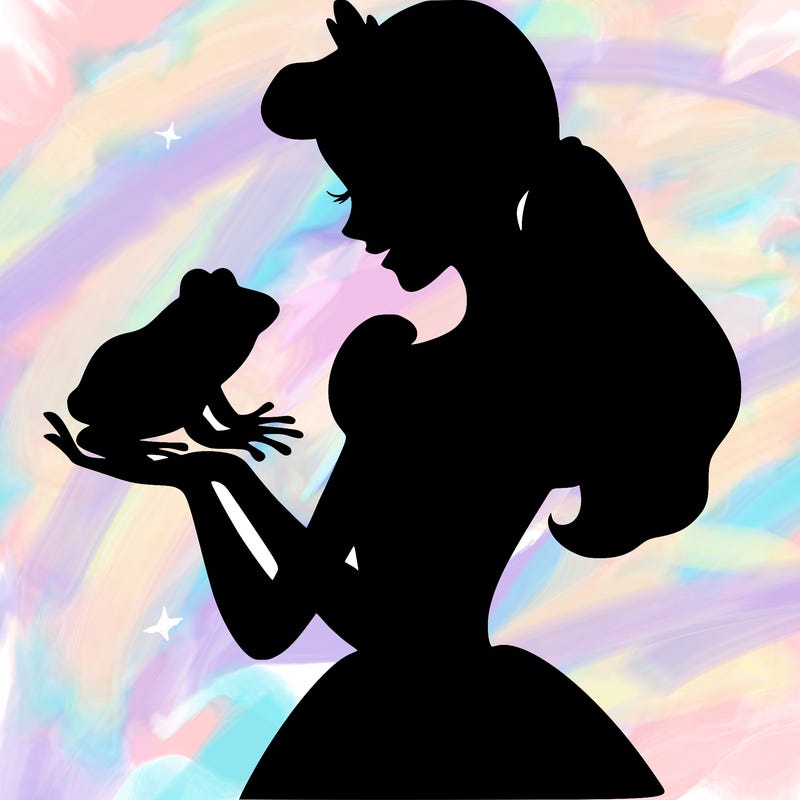 a shadow of a princess holding a frog realistic