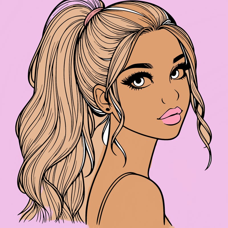 realistic pretty girl with high pony tail