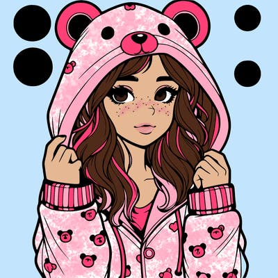 realistic girl in a animal pjs hoodie