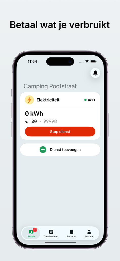 Mobile app interface for managing and paying for electricity at a camping site