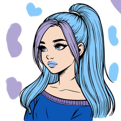 realistic girl with a high ponytail