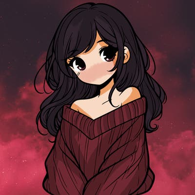 shy pretty girl wearing a sweater that is falling off one shoulder portrait