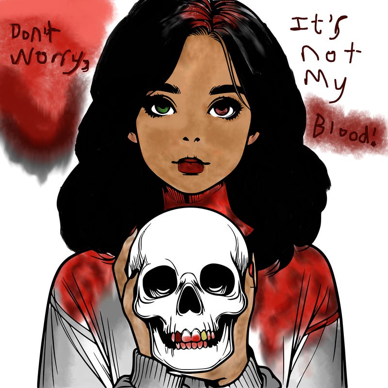 realistic girl holding a skull