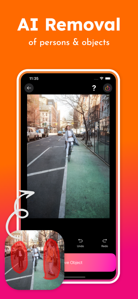 AI removal feature for deleting unwanted people and objects from photos