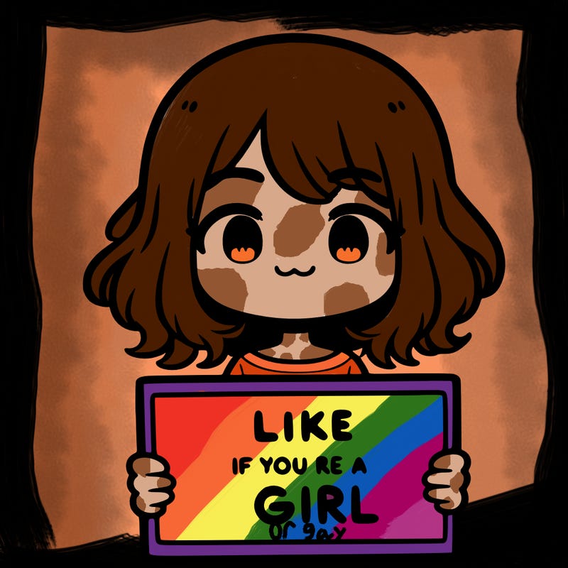 a cute girl holding a sign that says like if you’re a girl