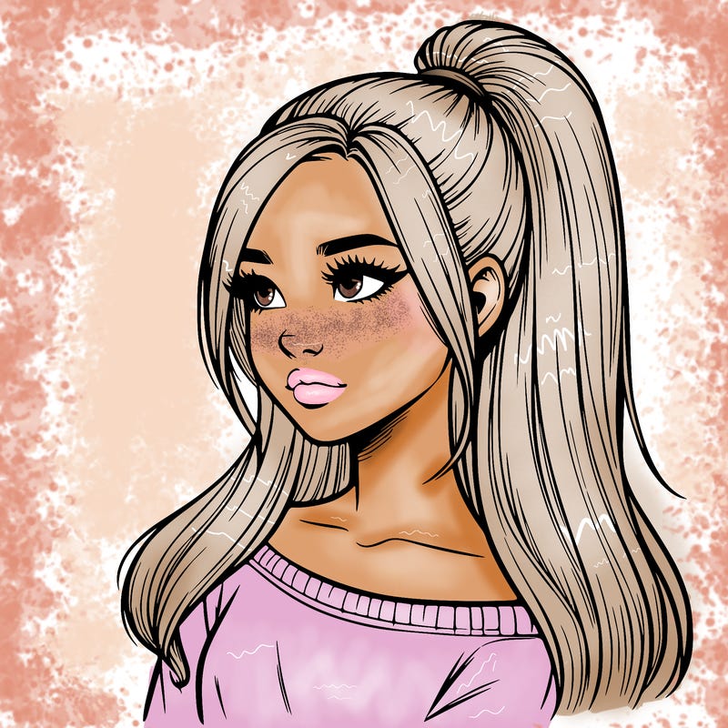 realistic girl with a high ponytail