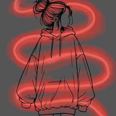 realistic girl with a oversized sweatshirt on and a bun