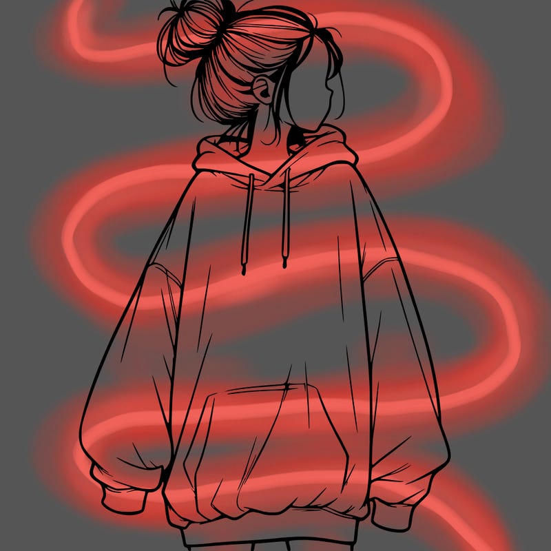 realistic girl with a oversized sweatshirt on and a bun