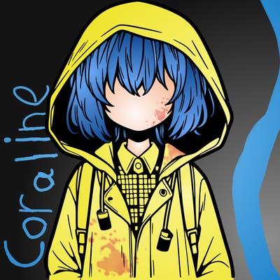 little anime girl in a raincoat her hair is covering her eyes she has a lighter