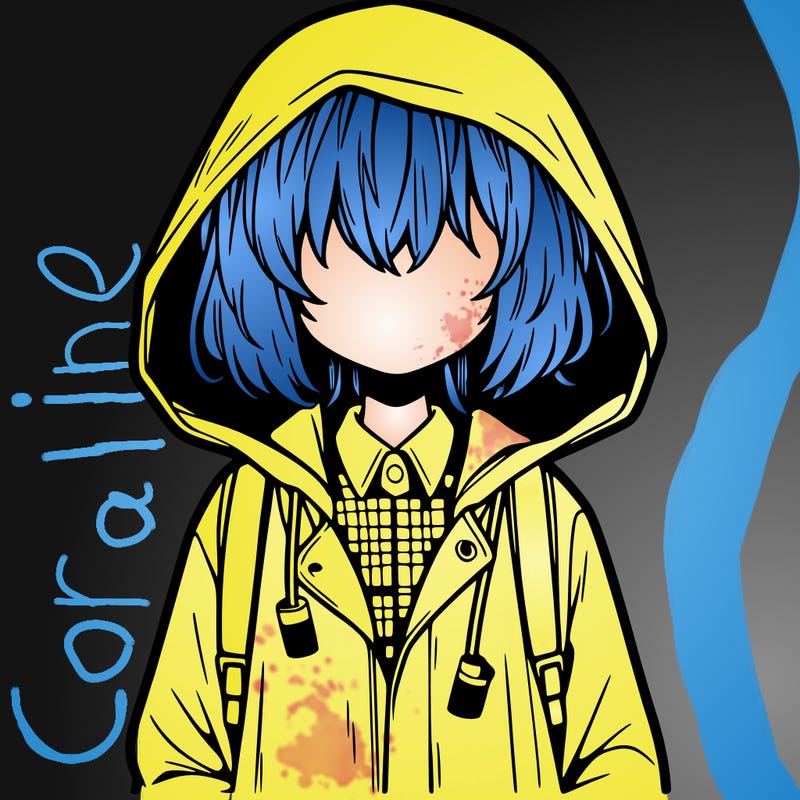 little anime girl in a raincoat her hair is covering her eyes she has a lighter