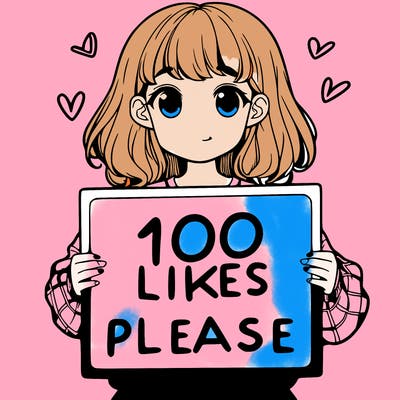 a girl holding a sign saying 100 likes please