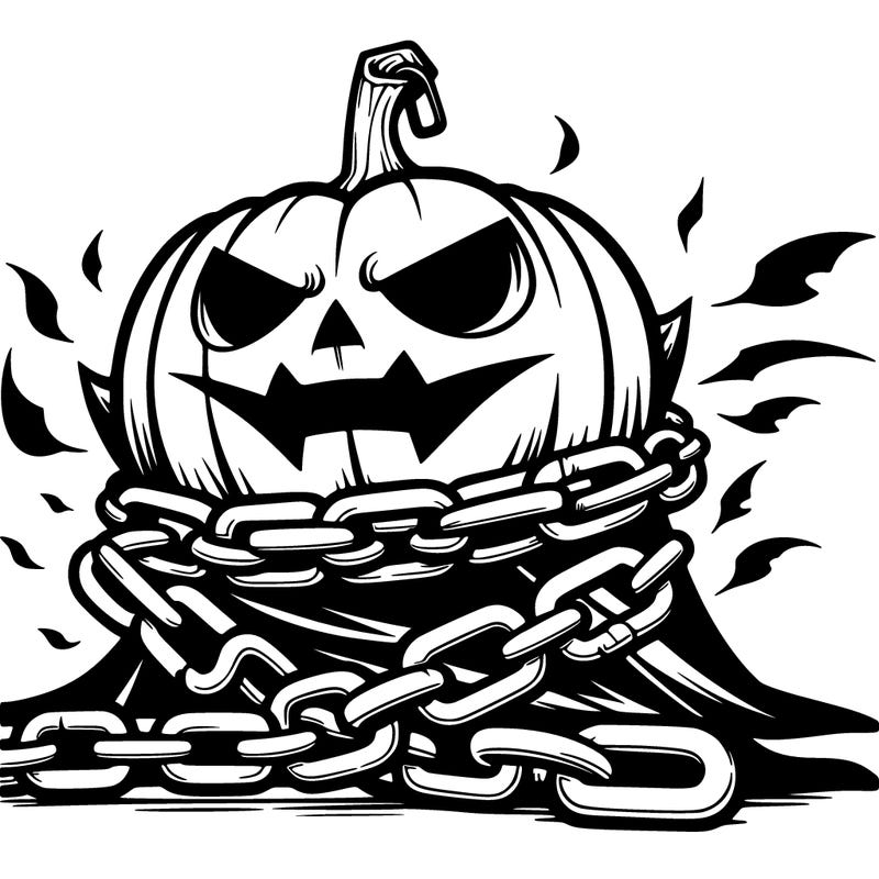 evil pumpkin with chains around it