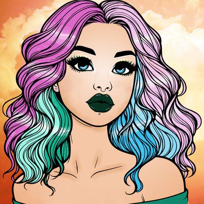 realistic girl with wavy hair and lips