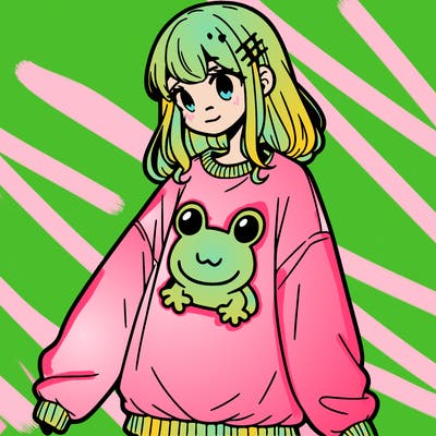 girl wearing frogging sweatshirt