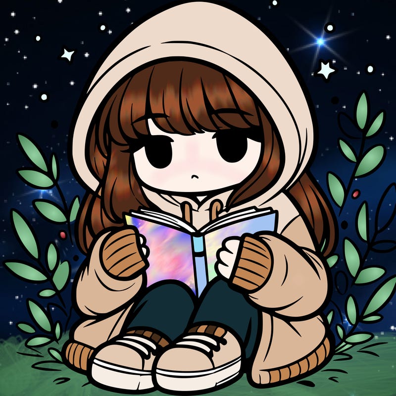 girl in oversized hoodie reading a book