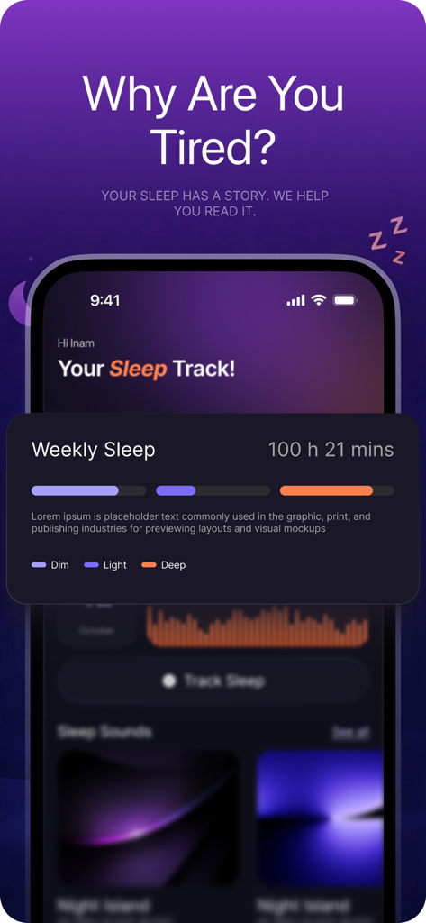 DeepSleep: Sleep Cycle Tracker - Interfaz de la aplicación DeepSleep mostrando datos semanales de seguimiento del sueño con desgloses de las etapas de sueño profundo y ligero