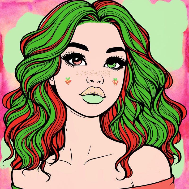 realistic girl with wavy hair and lips
