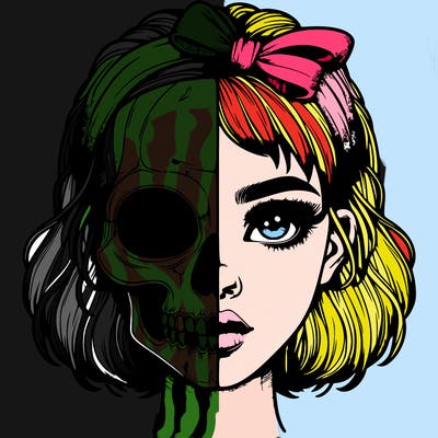 realistic girl with half skull mask