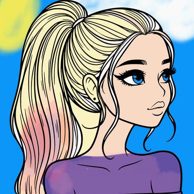 a beautiful and realistic girl with a high pony tail