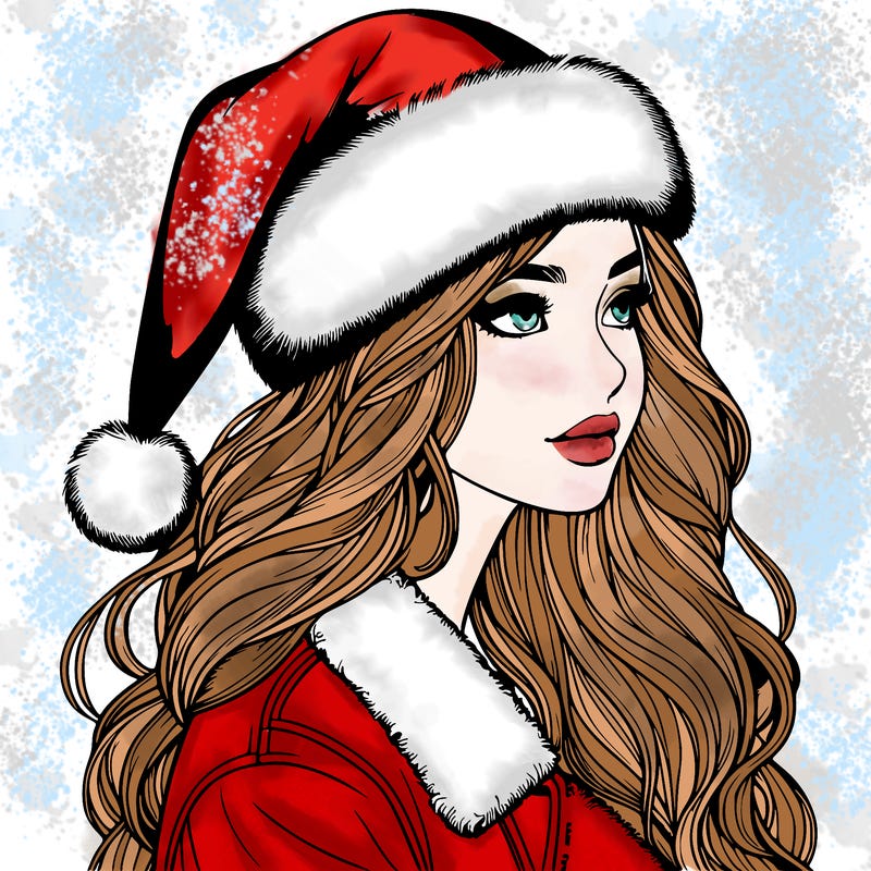 realistic girl in santa hat