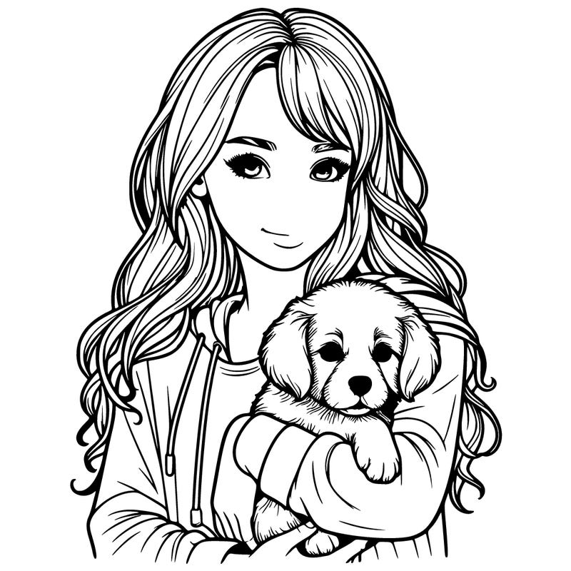 realistic girl  with  a puppy