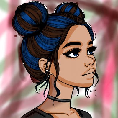 realistic girl with buns on the top of her head