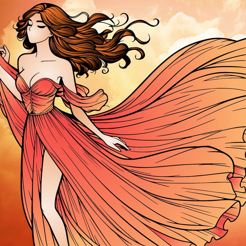 realistic woman in dress flowing the the wind