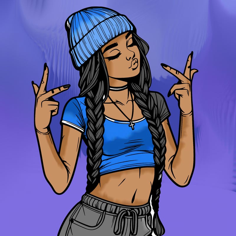 realistic teenage girl with braids and a beanie and crop top doing 🫶🏼