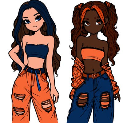 2 girls in crop tops and baggy jeans ripped