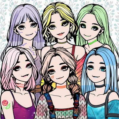 a group of girls realistic