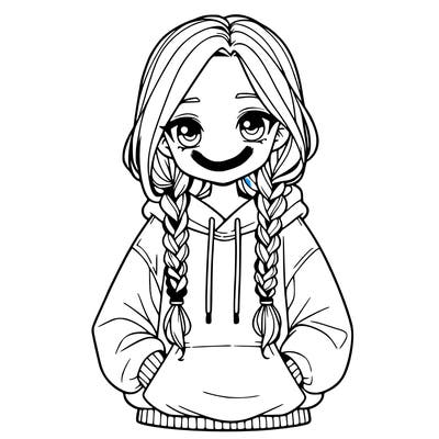 a realistic girl with a oversized hoodie and she has braids