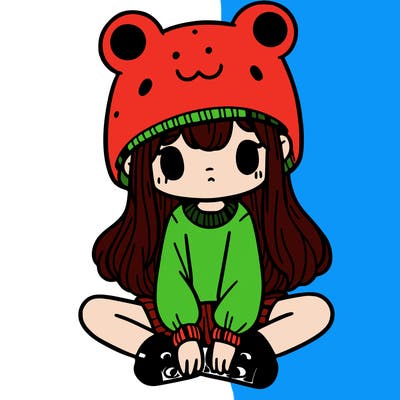 a girl wearing a frog hat and some frog socks
