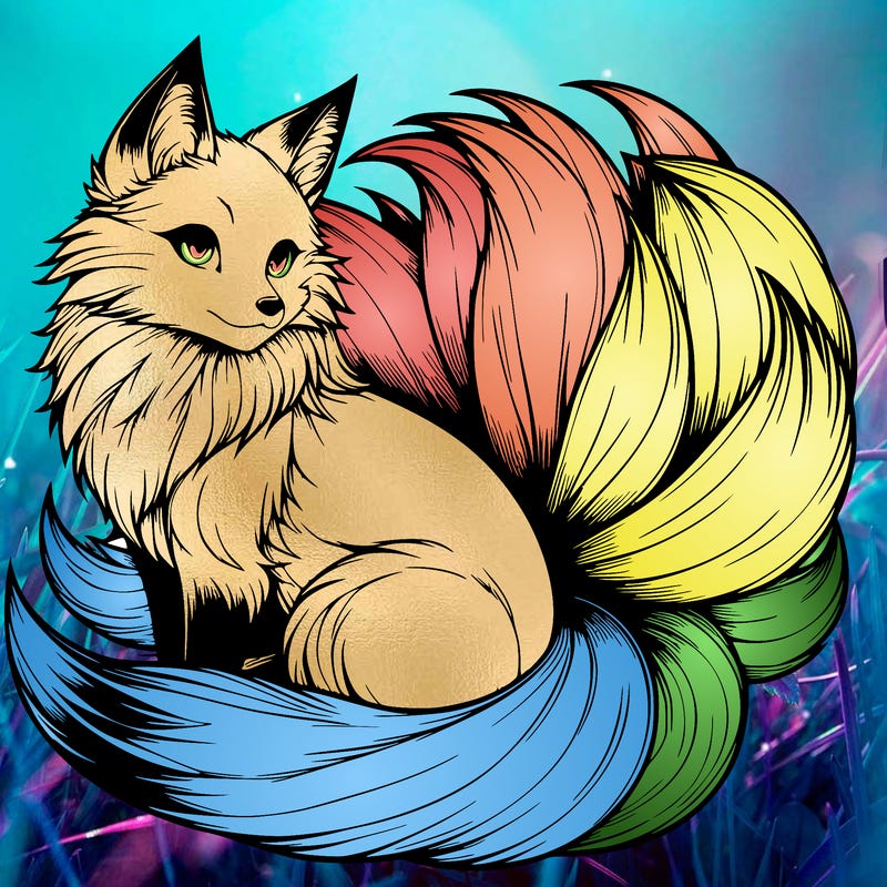 realistic detailed 9 tailed anime fox