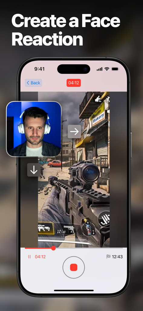 Mobile screen recording with facecam reaction overlay