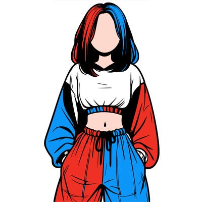 realistic girl faceless with baggy pants and a crop top