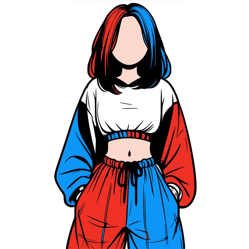 realistic girl faceless with baggy pants and a crop top