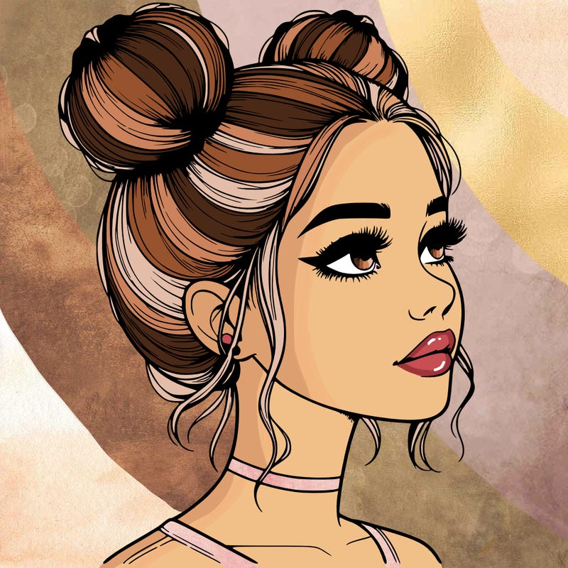 realistic girl with buns on the top of her head