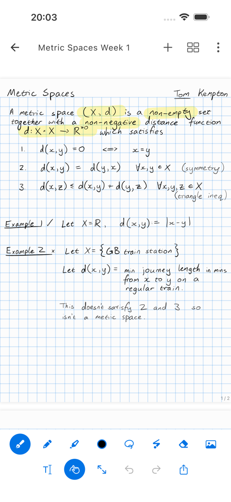 Saber: Handwritten Notes - Handwritten mathematical notes on a grid background within the Saber note taking app interface