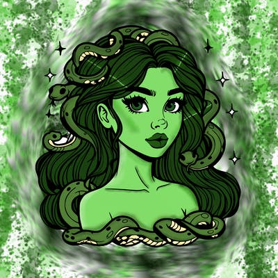 realistic girl with snakes as hair