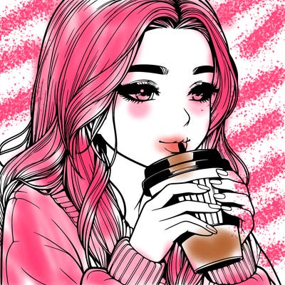 realistic girl drinking coffee