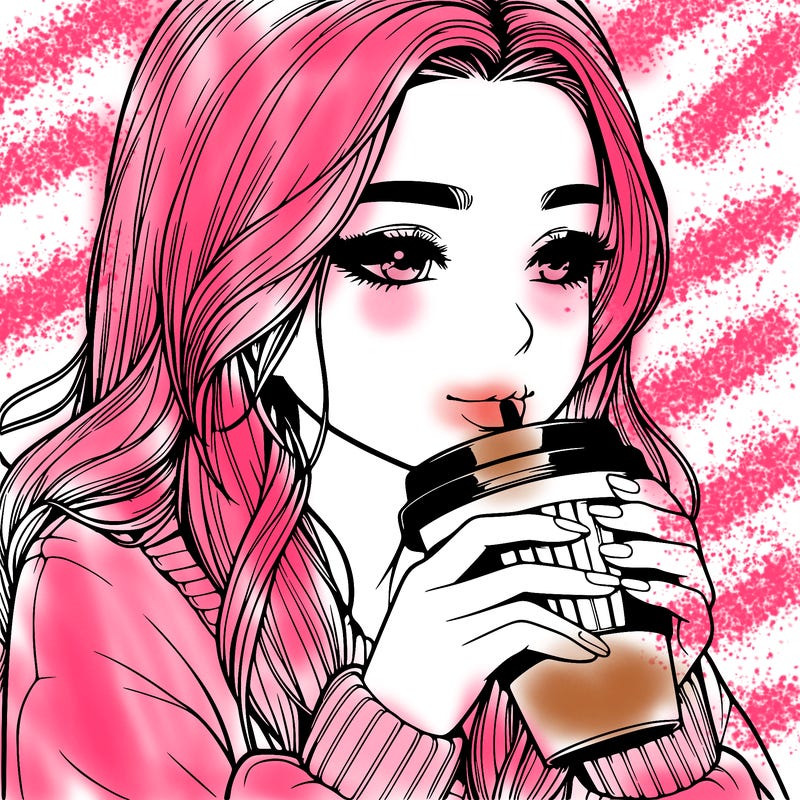 realistic girl drinking coffee