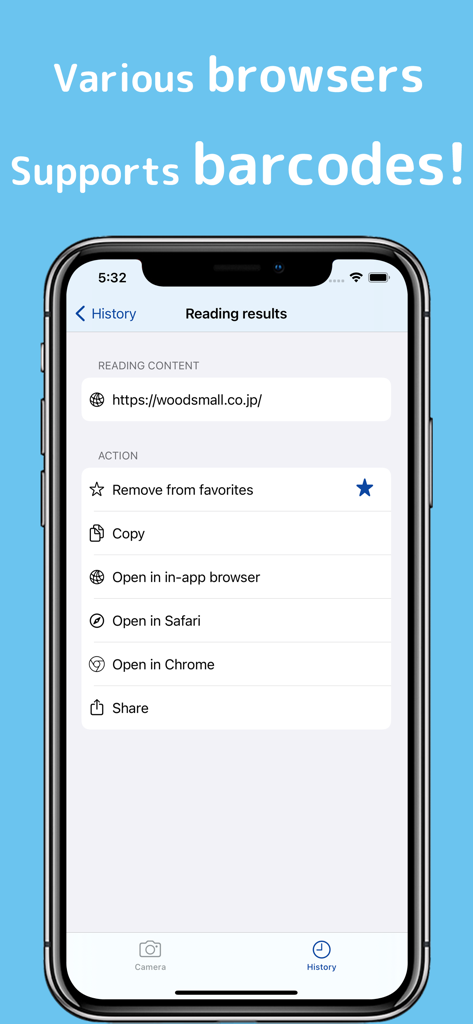 QRCode Simple QR Code Scanner - QR code scanner result page displaying options to open links in different web browsers