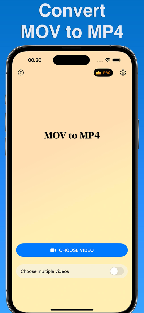 Startbildschirm der Convert MOV to MP4-App mit Schaltfläche zur Videoauswahl