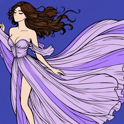 realistic woman in dress flowing the the wind