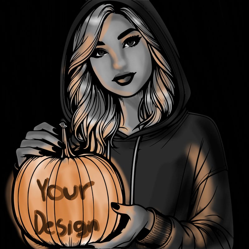 realistic woman in a hoodie holding a pumpkin