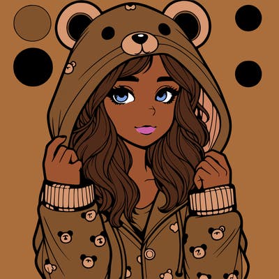 realistic girl in a animal pjs hoodie