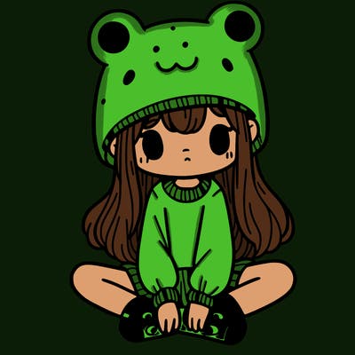 a girl wearing a frog hat and some frog socks