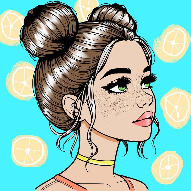 realistic girl with buns on the top of her head